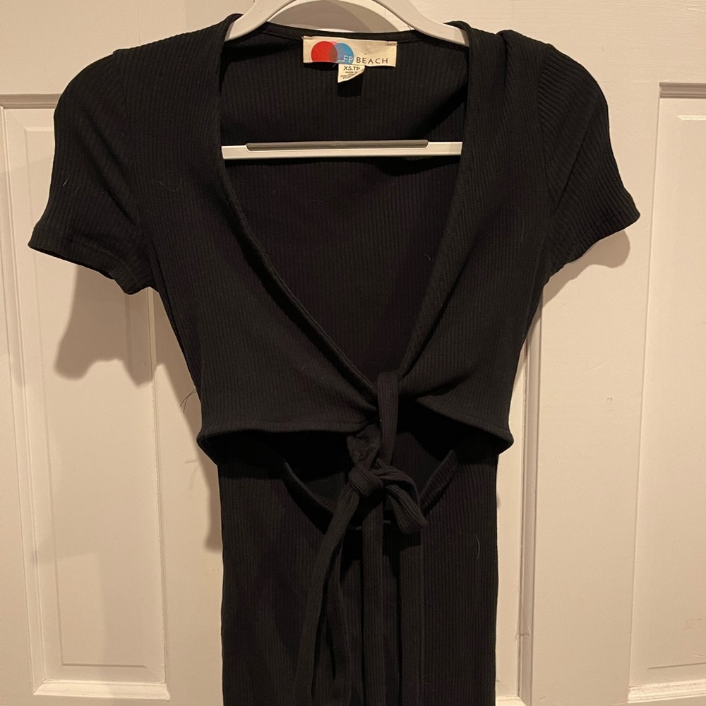 Free People Beach black wrap tie front midi dress size XS